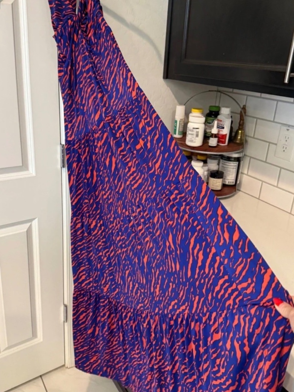 T-Bags Los Angeles halter maxi dress in vibrant blue-orange zebra